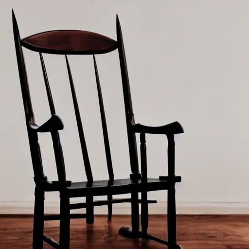 Prompt: a wooden chair with a large sharp spike in the middle of the seat of the chair