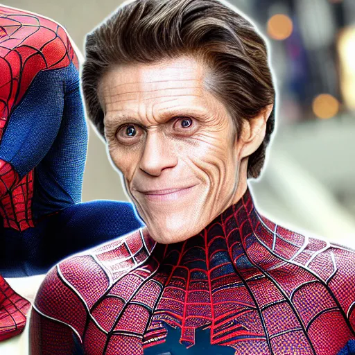 Prompt: spiderman with the head of willem dafoe