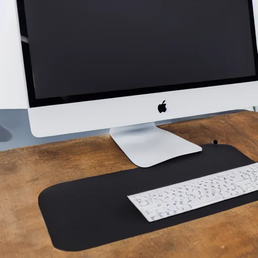 Image similar to product photoshoot of clean modern hand crafted mac monitor pro display xpr luxury smooth color metal white silver with black leather padding well design ultrareallistic detailed high quality 8 k photorealistic ultra realistic