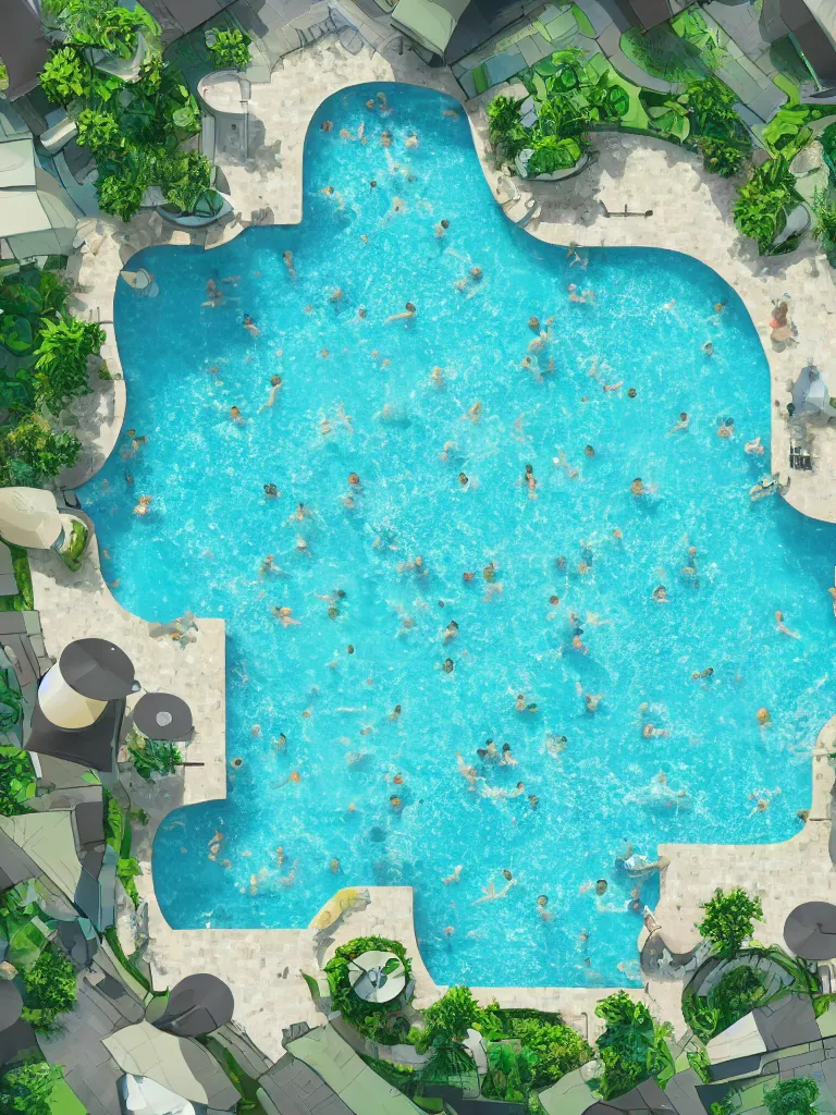 Image similar to tiled swimming pool from above by disney concept artists, blunt borders, rule of thirds