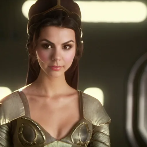 Image similar to victoria justice as princess padme in star wars episode 3, 8k resolution, full HD, cinematic lighting, award winning, anatomically correct