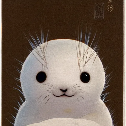 Prompt: baby harp seal 妖怪, Japanese painting