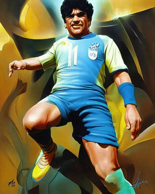 Prompt: diego armando maradona by peter andrew jones!!!!!!!!, by roger dean, hd, hyper detailed, 4 k