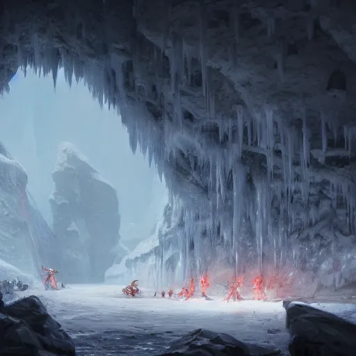 Image similar to battle in the ice cave fantasy. greg rutkowski. boris vallejo. 3 8 4 0 x 2 1 6 0