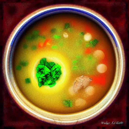 Image similar to A bowl of soup that is also a portal to another dimension, digital art