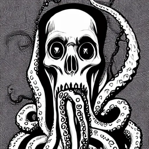 Image similar to grim reaper with tentacles growing from his face, lovecraft, fantasy