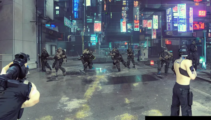 Image similar to 1998 video game Deathcam footage, Anime Neo-tokyo Cyborg bank robbers vs police, Set in Cyberpunk Bank Lobby, Multiplayer set-piece :9, Police officers under heavy fire, Police Calling for back up, Bullet Holes and Blood Splatter, :6 Smoke Grenades, Riot Shields, Large Caliber Sniper Fire, Chaos, Anime Cyberpunk, Anime Bullet VFX, Machine Gun Fire, Violent Gun Action, Shootout, Escape From Tarkov, Intruder, Payday 2, 8k :4 by Katsuhiro Otomo: 9