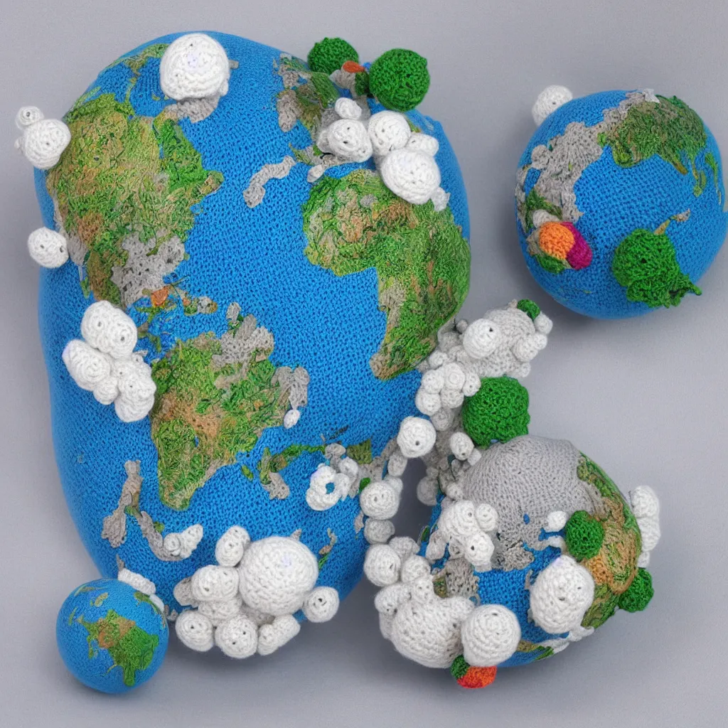 Image similar to Planet Earth, amigurumi, white background, 3d