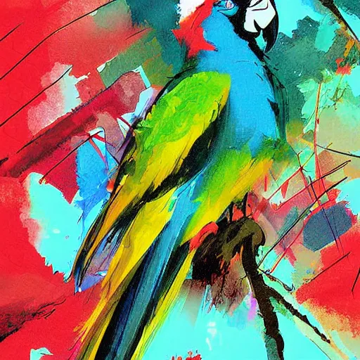 Image similar to digital painting, digital art, bill sienkiewicz, parrot