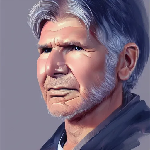 Image similar to super super super cute Harrison Ford, kawaii realistic portrait, by isabelle staub, by shin min jeong, by RossDraws, trending on artstation