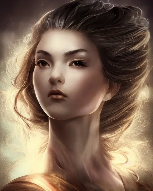 Prompt: side portrait of a beautiful female cleric, ethereal, dreamy, backlit, highly detailed, angry, mystical, intricate, realistic lighting, realistic face, sharp focus, windswept, rule of thirds, symmetrical facial features, by artgerm, wlop, rossdraws, frank frazetta, andrei riabovitchev, trending on artstation, hd, 4 k, fantasy