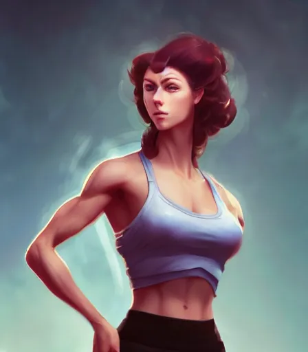 Prompt: beautiful portrait of a gorgeous personal trainer who looks like Lady Dimitrescu , character design by charlie bowater, ross tran, artgerm, and makoto shinkai, detailed, soft lighting, rendered in octane