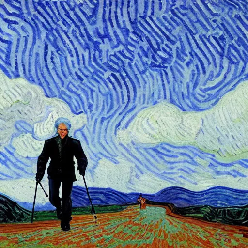 Prompt: richard gere nordic walking by van gogh