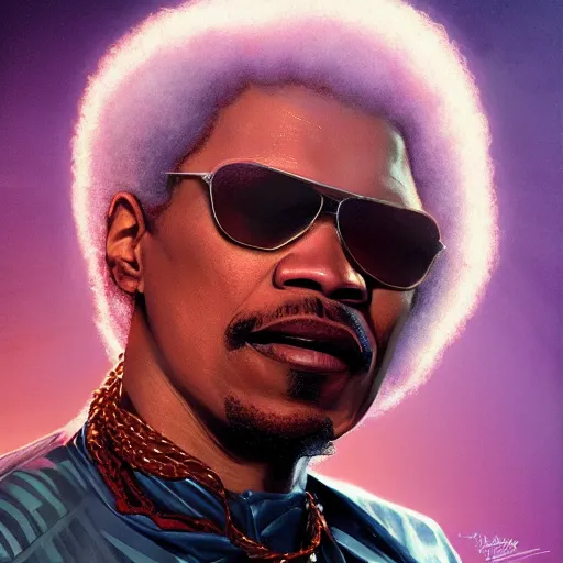 Image similar to UHD movie still of Jamie Foxx as Jimmy Hendrix by Antonio Caparo and Ferdinand Knab and Greg Rutkowski UHD photorealistic trending on artstation