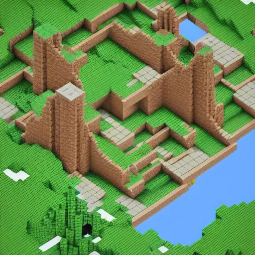 Prompt: ! dream a 3 d voxel model aerial view of a map of minecraft n - 4