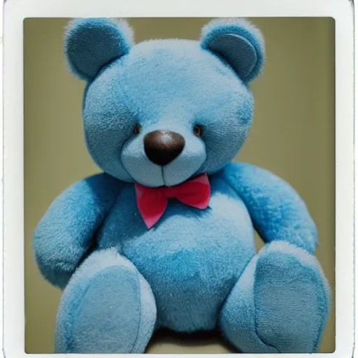 Prompt: a polaroid photo of a blue teddy bear