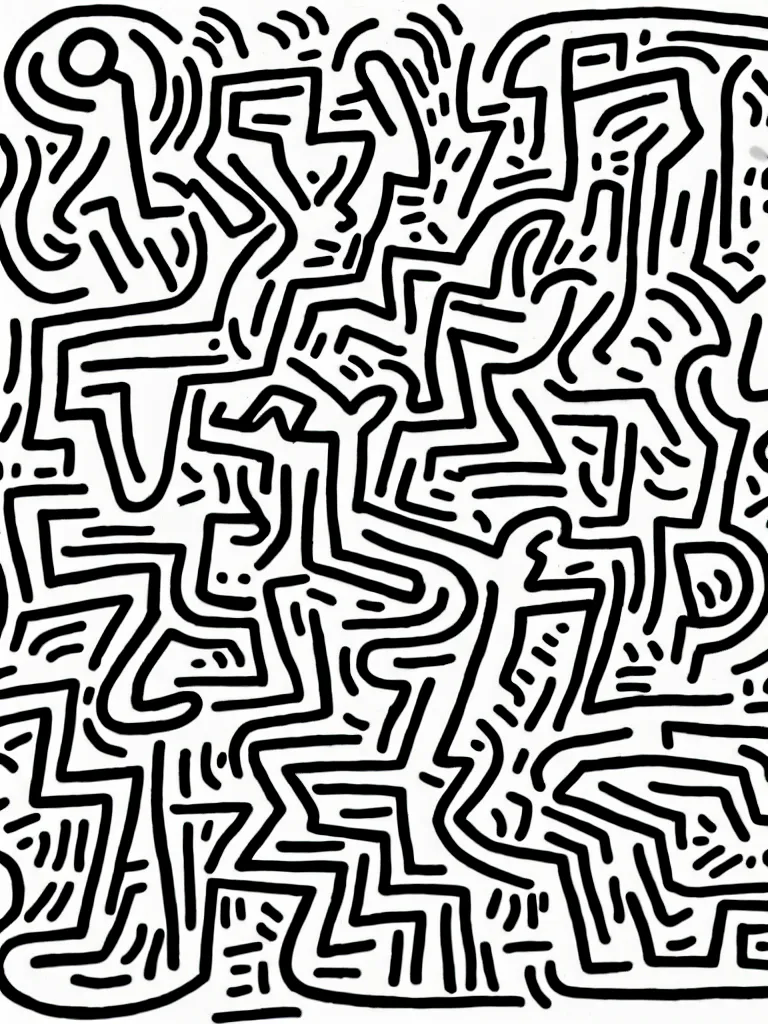 Prompt: continuous line gesture drawing, quick sketch inspired by keith haring, shantell martin, keith haring, elaine leon