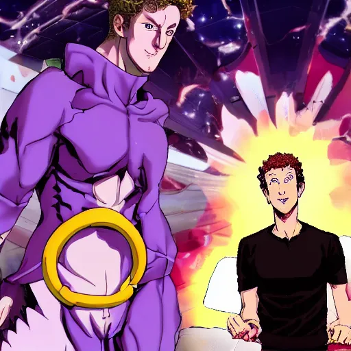 Image similar to Mark Zuckerberg posing in Jojo’s bizarre adventure, anime