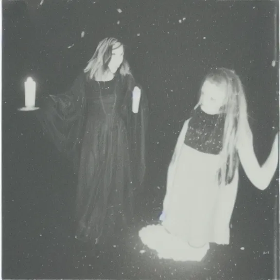 Image similar to a beautiful witch summoning a horrible demon, a polaroid photo taken by lucifer