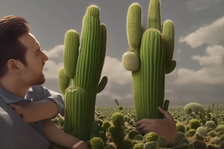 Image similar to beautiful anime of harry kane hugging a tall cactus, highly detailed, realistic, dynamic lighting, octane render, cinematic, masterpiece, trending on artstation,