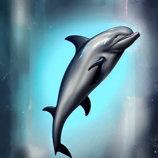 Image similar to Cyborg dolphin portrait, artstation