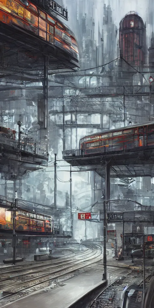 Image similar to 2 0 4 5 train station city landscale, concept art, illustration, highly detailed, artwork, hyper realistic, painting