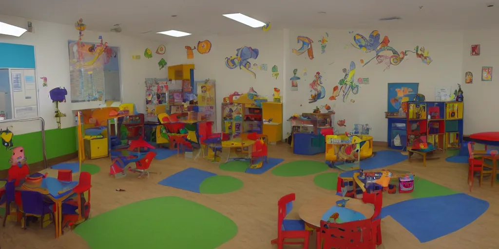 Image similar to childrens daycare indoors limital space, not well litt, creepy photo