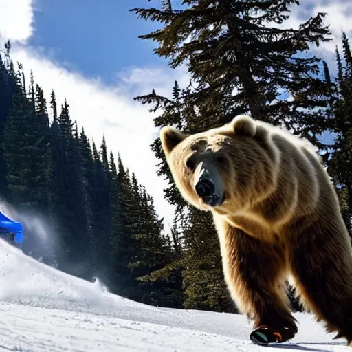 Image similar to Man skiing while getting chased by a bear