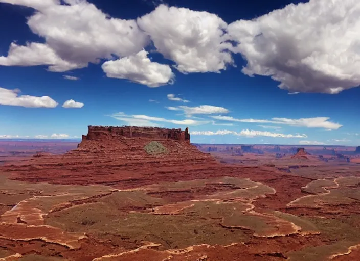 Prompt: a cloud shaped like a baby over canyonlands