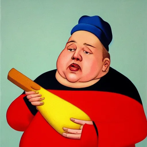 Image similar to a very fat chef offers you cheese by Raphael, Hopper, and Rene Magritte. detailed, romantic, enchanting, trending on artstation.