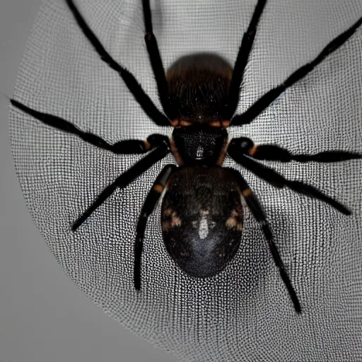 Image similar to a beautiful high - quality photo of a large spider sitting in the center of its web, studio lighting, 8 k