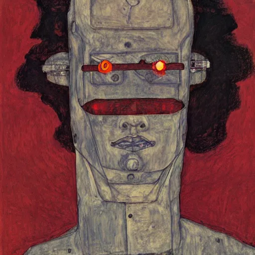 Image similar to portrait of a robot by egon schiele in the style of greg rutkowski