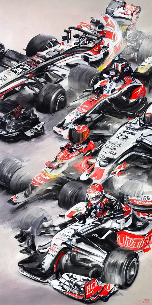 Prompt: oil painting scene from f1 racing by kim jung gi