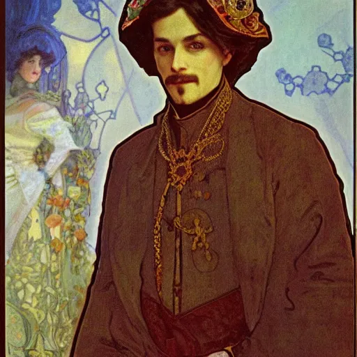 Prompt: charles 4 th royal portrait by alfons mucha