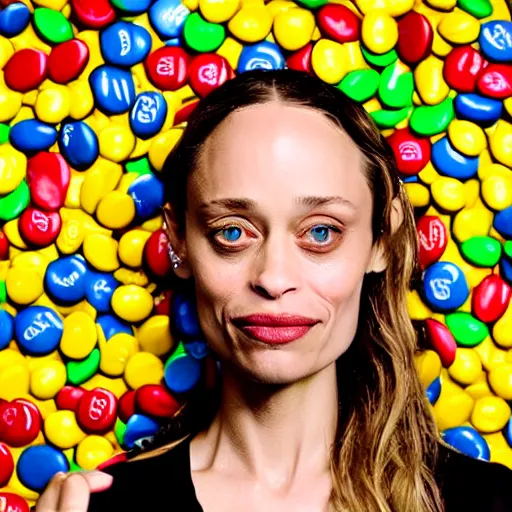 Image similar to fiona apple taking a selfie at the m & ms factory