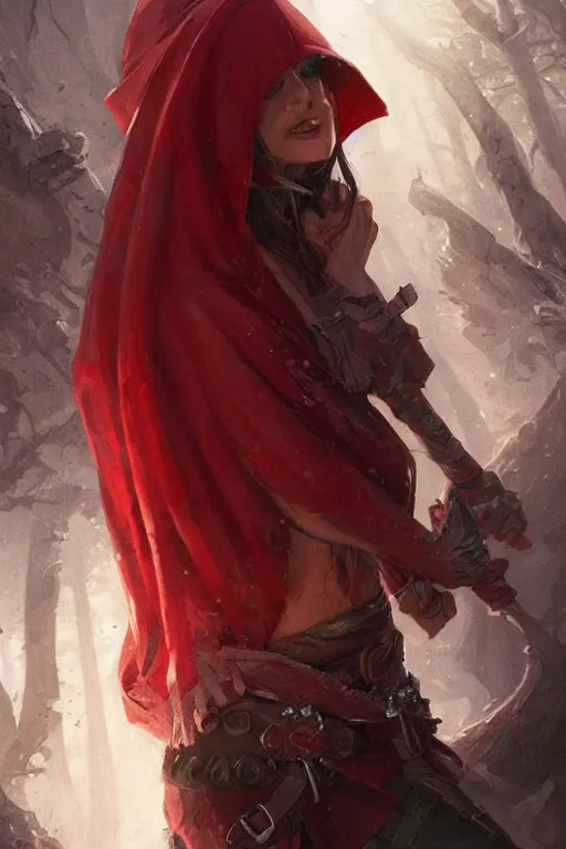 Image similar to amazon red riding hood, d & d, fantasy, highly detailed, digital painting, trending on artstation, concept art, sharp focus, illustration, art by artgerm and greg rutkowski and magali villeneuve