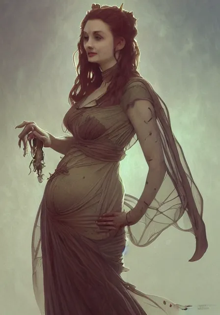 Image similar to sansa pregnant mummy zombie creepy monster bee, intricate, elegant, highly detailed, digital painting, artstation, concept art, smooth, sharp focus, illustration, art by artgerm and greg rutkowski and alphonse mucha and william - adolphe bouguereau