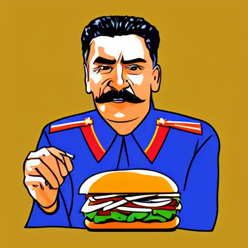 Prompt: Joseph Stalin eating a hamburger in space, digital art