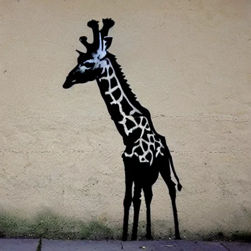 Image similar to giraffe graffiti by banksy