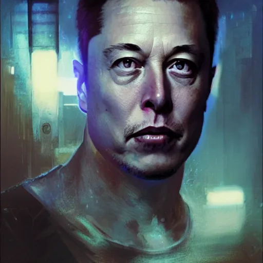 Image similar to elon musk, hyperrealistic portrait, bladerunner street, art of elysium by jeremy mann and alphonse mucha, fantasy art, photo realistic, dynamic lighting, artstation, poster, volumetric lighting, very detailed face, 4 k, award winning