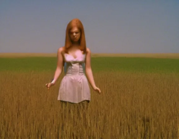 Prompt: long grass field with figure film still 1 9 9 2