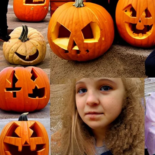 Prompt: pumpkins carving a human head
