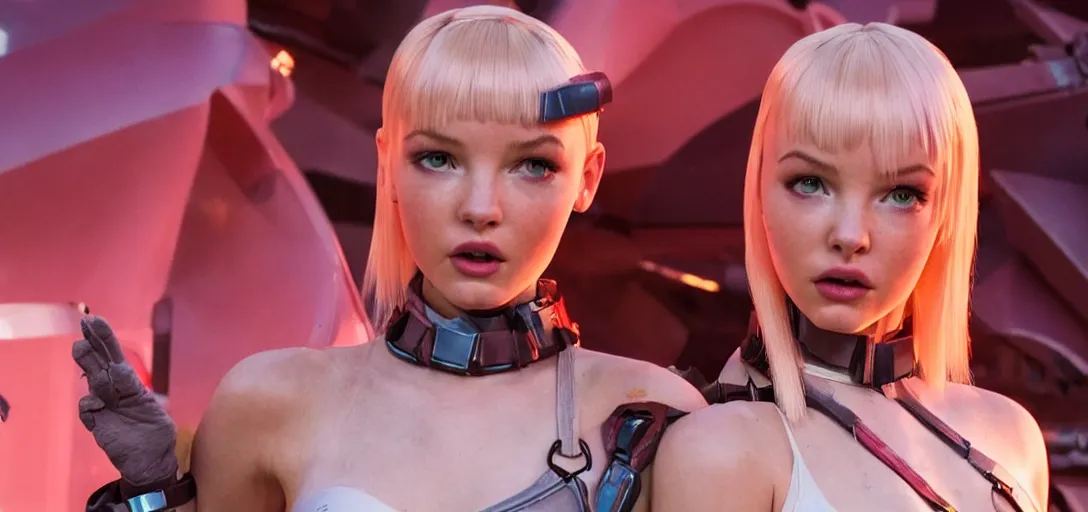 Prompt: a young woman who is a mix of dove cameron and madison beer and milla jovovich stars as leeloo in the 2 0 2 4 remake of the 5 th element, cinematic still, action shot, 8 k hdr