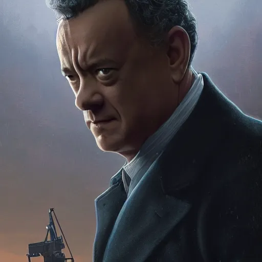 Prompt: a highly detailed matte portrait of tom hanks as a secret agent, epic fantasy, god rays, ultrawide lens, aerial photography, unreal engine, exquisite detail, 8 k, art by greg rutkowski and alphonse mucha