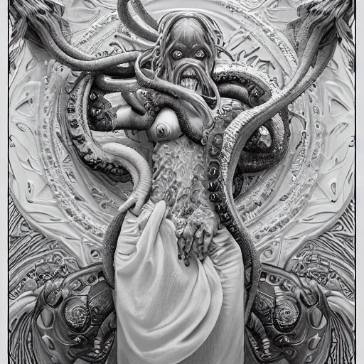 Prompt: a photograpic portrait of a anthropomorphic kraken wearing white clothes, fantasy, intricate, elegant, highly detailed, digital painting, artstation, concept art, smooth, sharp focus, illustration, art by artgerm and H R Giger and alphonse mucha