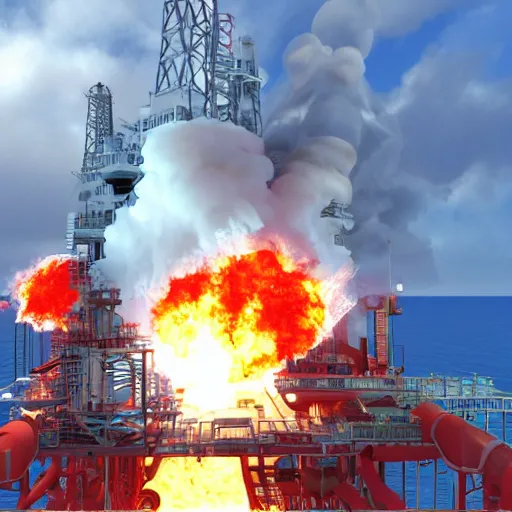 Image similar to oil platform, huge explosion with, vray, pathtracing