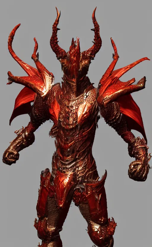 Image similar to Red dragon armor, bronze statue, unreal engine, high detailed