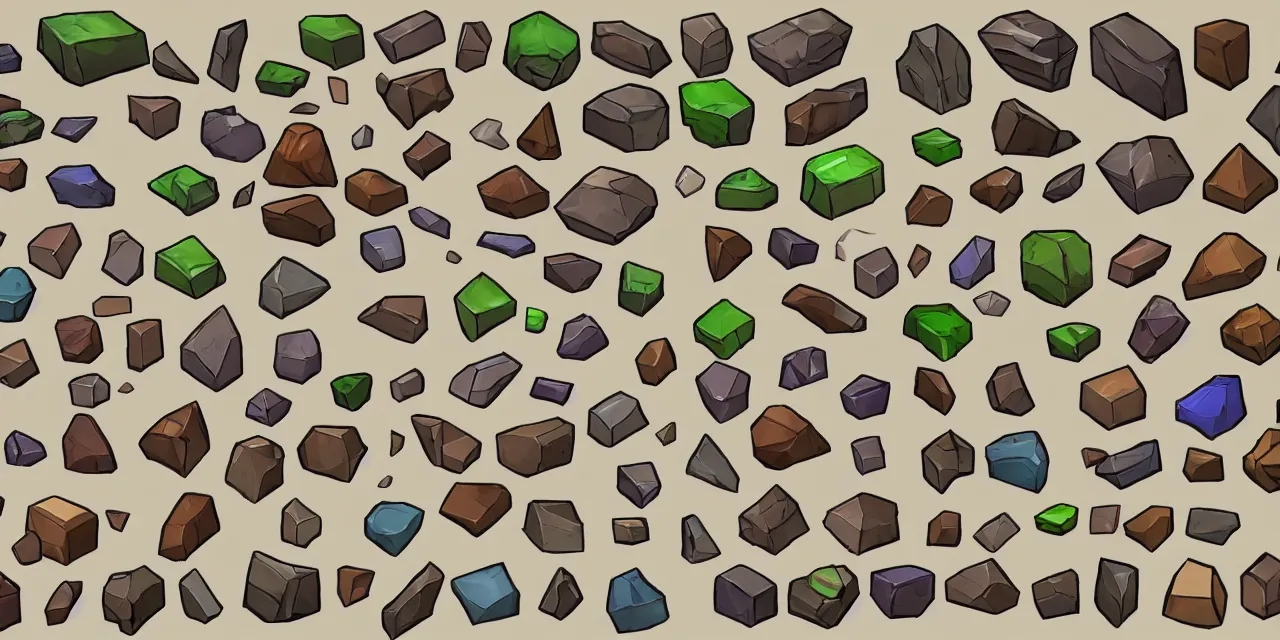 Prompt: game asset sheet, 2 d sprite, stacked stones