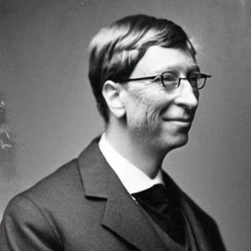 Image similar to a victorian photo of bill gates by a large window