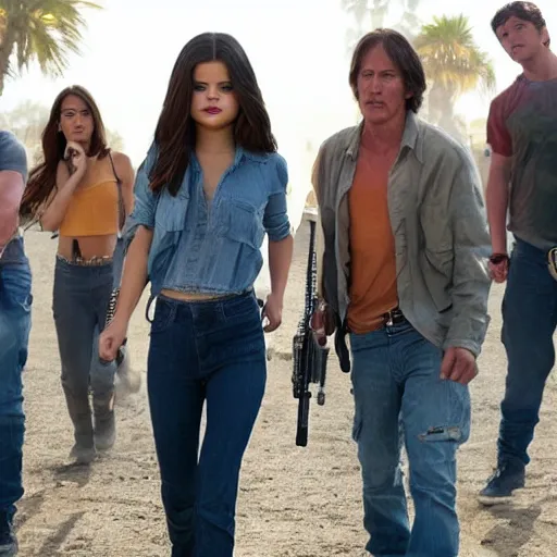 Prompt: High quality movie still of Selena Gomez as Mikaela in Michael Bay's Transformers